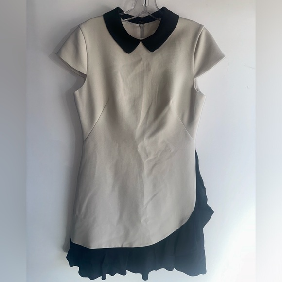 Kate Spade New York Womens Black White Cap Sleeve ruffle Asymmetric Dress Size 4 - Picture 2 of 3